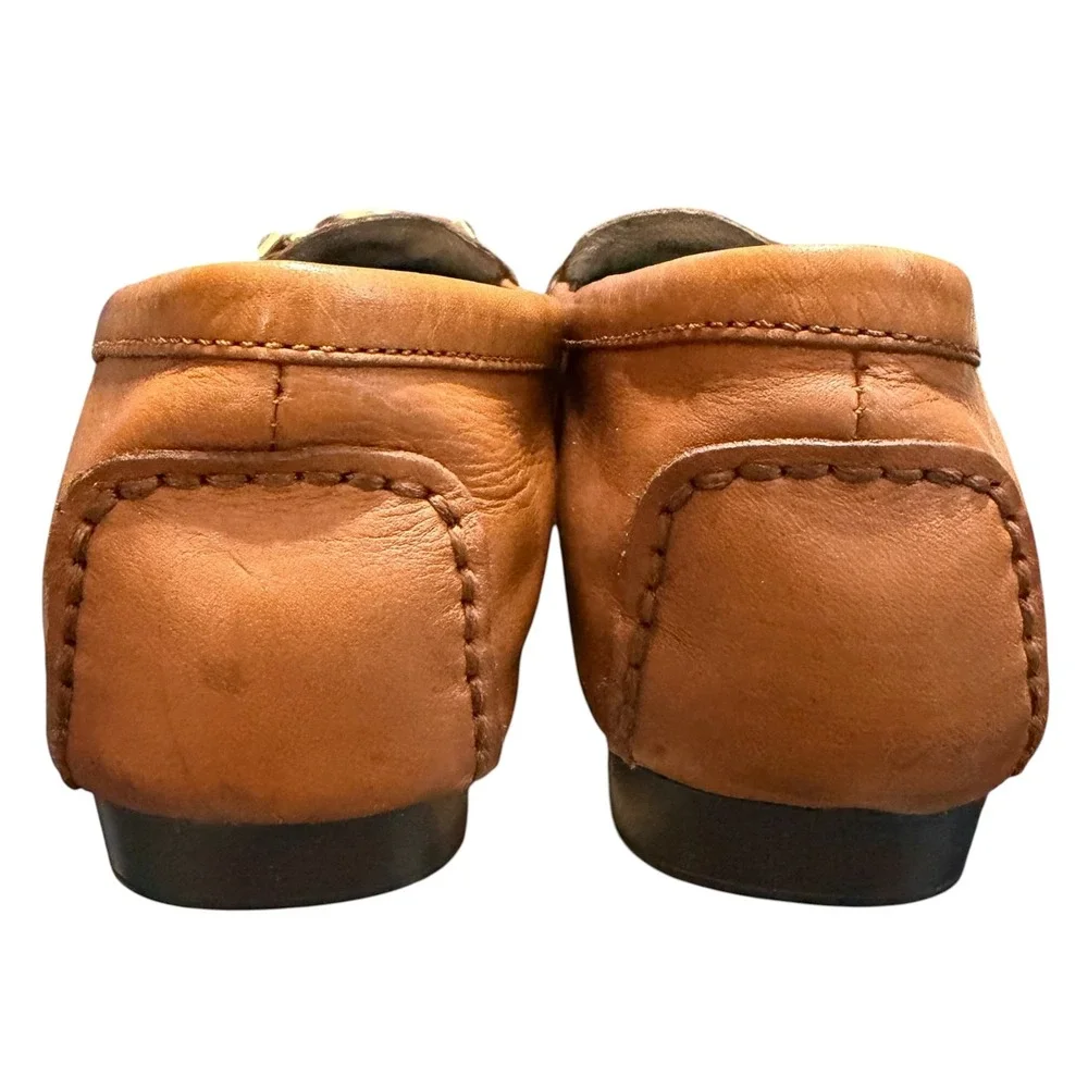 Michael Kors Womens Tan Leather MK Logo Driving Loafers Shoes 8.5M AD13F